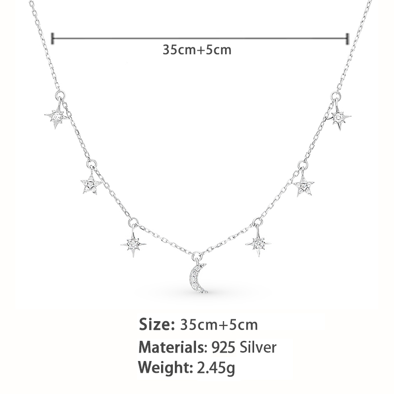 Élégant Star Lune Argent Sterling Placage Incruster Zircon Or Blanc Plaqué Collier display picture 2