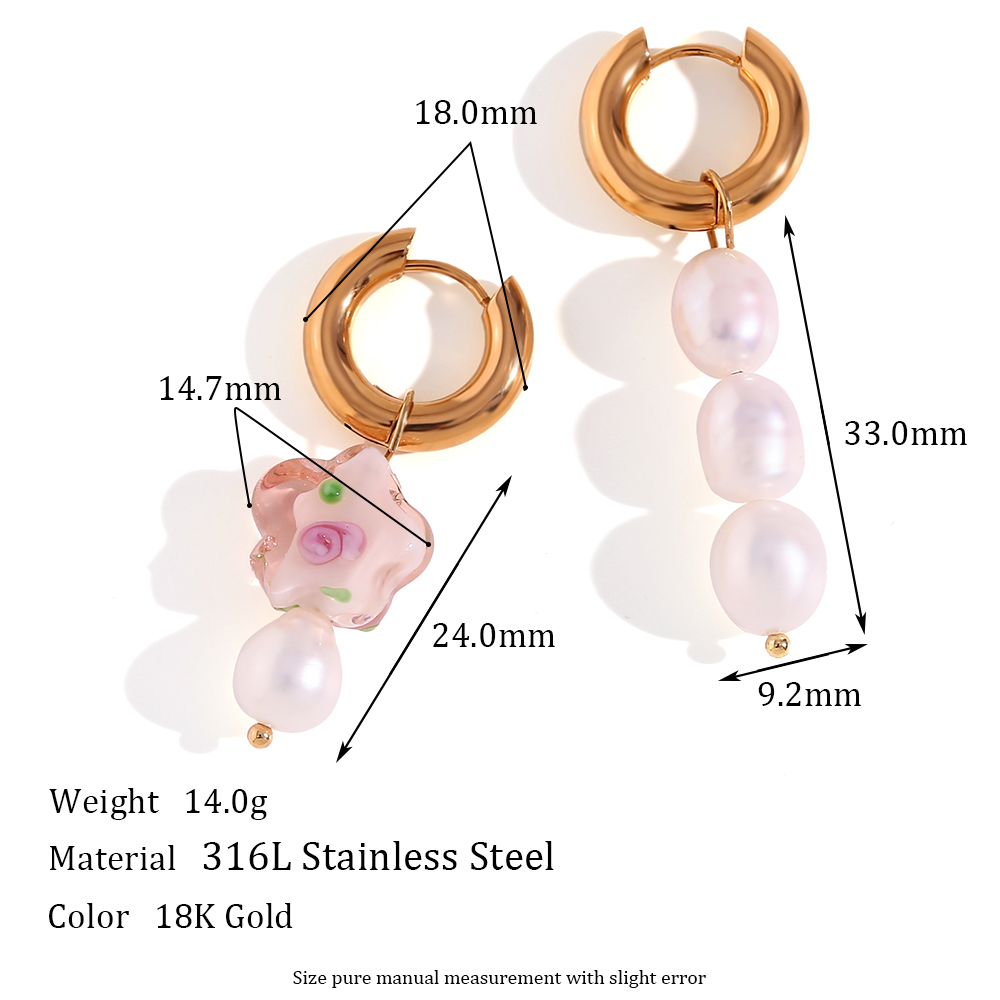 1 Pair Elegant Flower Plating Stainless Steel Freshwater Pearl 18k Gold Plated Drop Earrings display picture 2