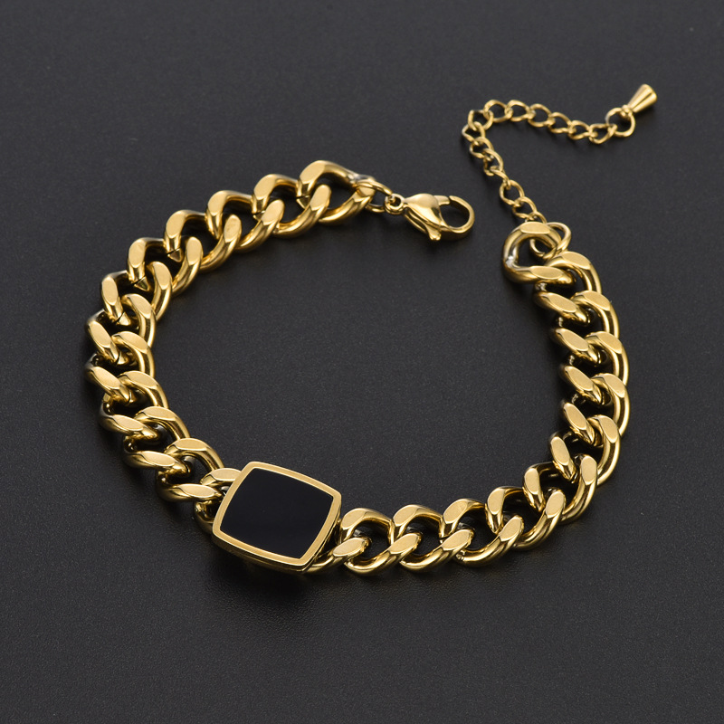 Titan Stahl 18 Karat Vergoldet Hip Hop Übertrieben Überzug Quadrat Acryl Armbänder Halskette display picture 3