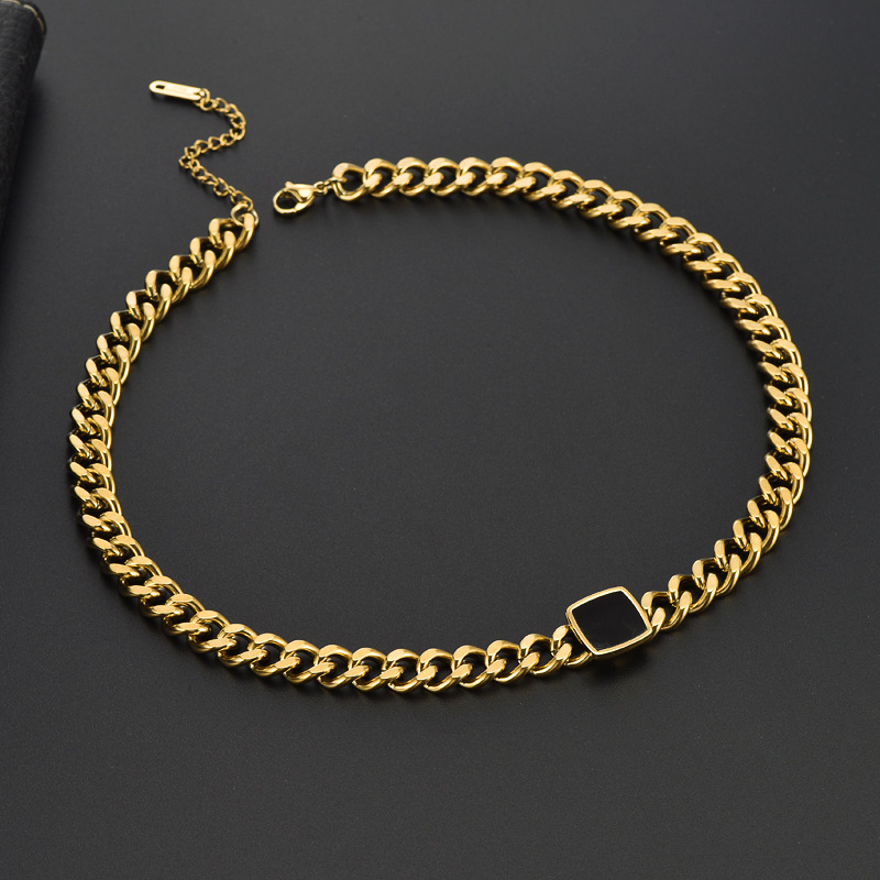 Titan Stahl 18 Karat Vergoldet Hip Hop Übertrieben Überzug Quadrat Acryl Armbänder Halskette display picture 4