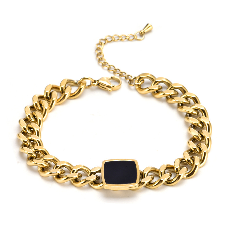 Titan Stahl 18 Karat Vergoldet Hip Hop Übertrieben Überzug Quadrat Acryl Armbänder Halskette display picture 5