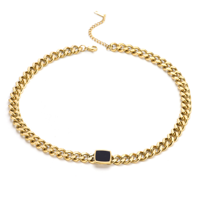 Titan Stahl 18 Karat Vergoldet Hip Hop Übertrieben Überzug Quadrat Acryl Armbänder Halskette display picture 1