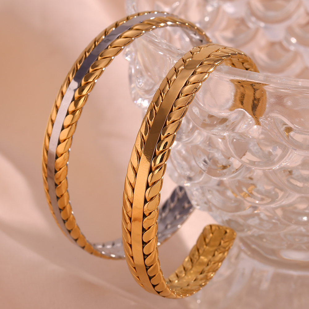 Simple Style Classic Style Grain Stainless Steel Plating 18k Gold Plated Bangle display picture 4