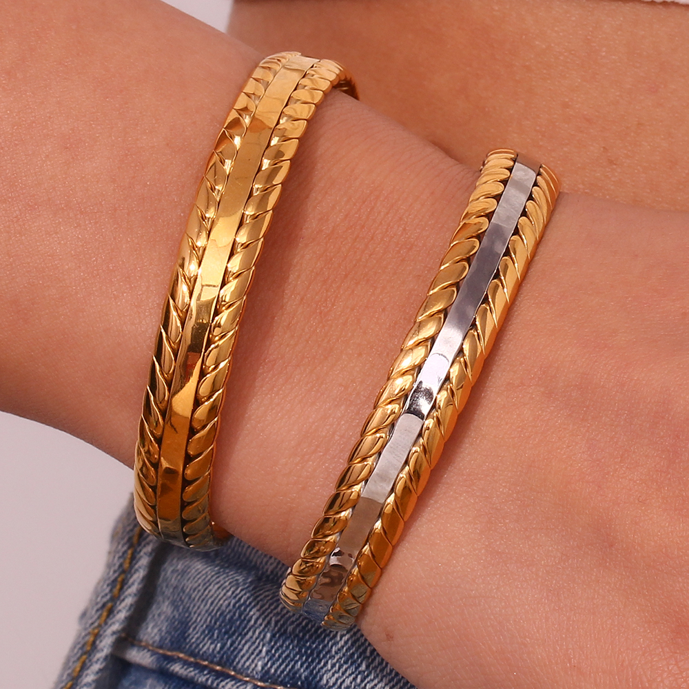 Simple Style Classic Style Grain Stainless Steel Plating 18k Gold Plated Bangle display picture 3