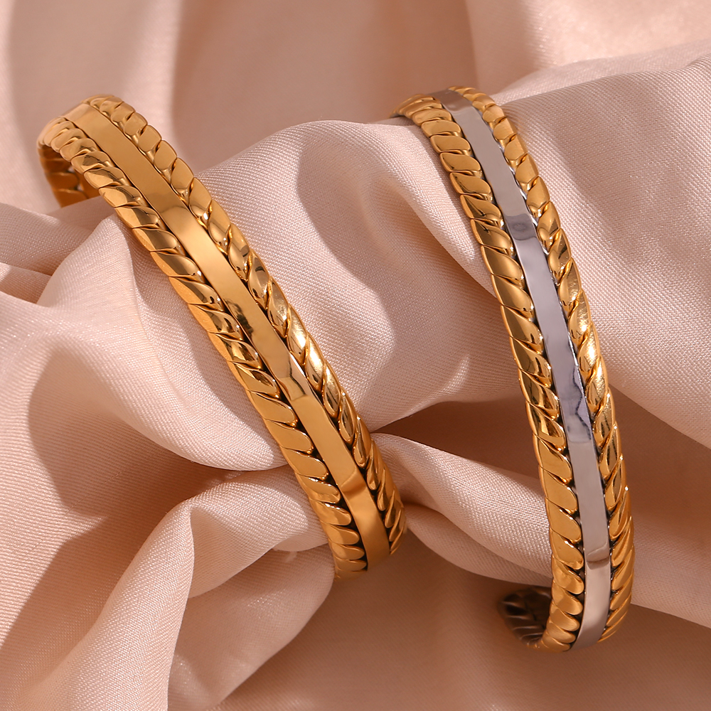 Simple Style Classic Style Grain Stainless Steel Plating 18k Gold Plated Bangle display picture 1