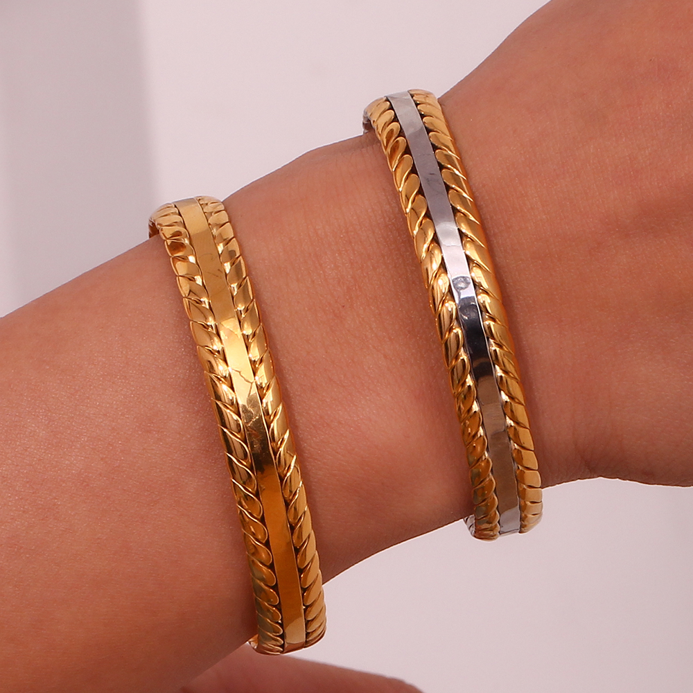 Simple Style Classic Style Grain Stainless Steel Plating 18k Gold Plated Bangle display picture 6