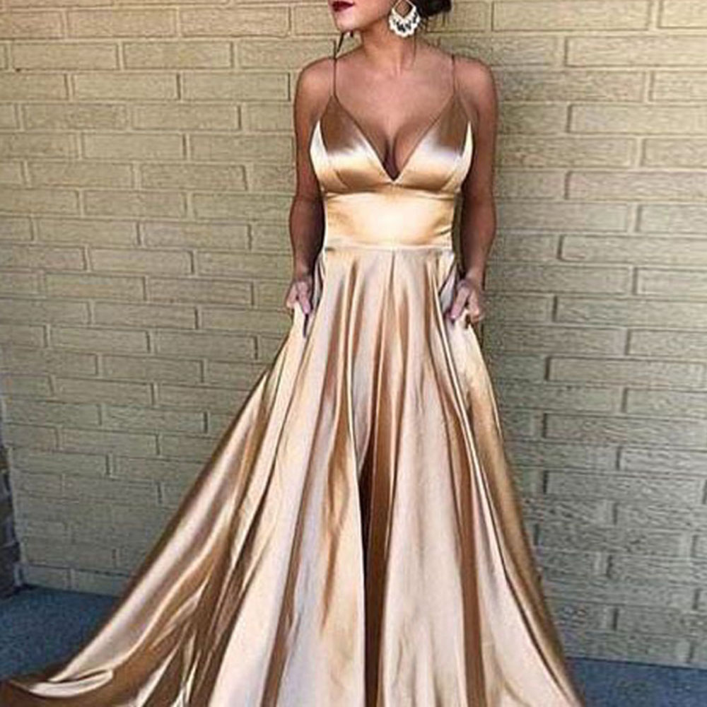 Femmes Robe À Bretelles Robe De Bal Robe Trapèze Élégant Hawaïen Sexy Col En V Dos Nu Sans Manches Couleur Unie Maxi Longue Robe Réunion De Famille Soirée Fête display picture 4