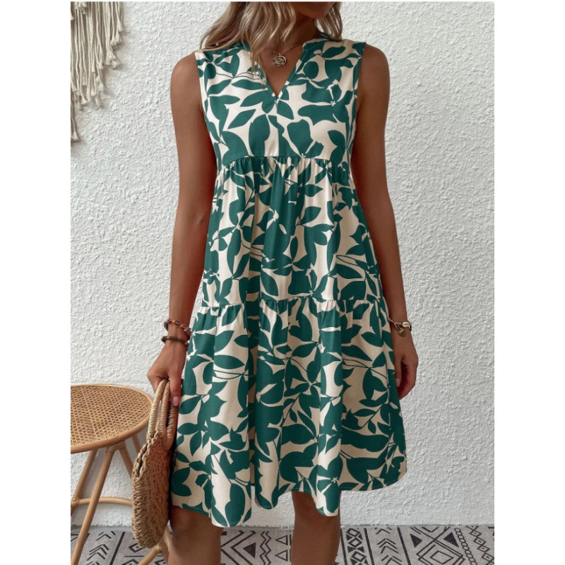 Women's Regular Dress Casual Elegant V Neck Sleeveless Printing Color Block Knee-length Outdoor Daily display picture 3