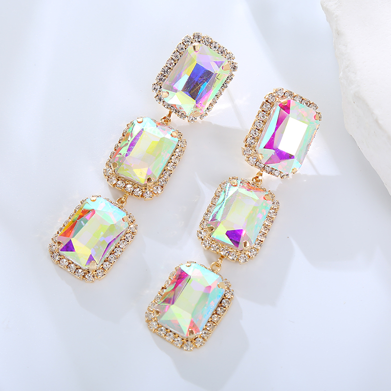1 Pair Elegant Luxurious Square Plating Inlay Rhinestone Rhinestones Gold Plated Drop Earrings display picture 8