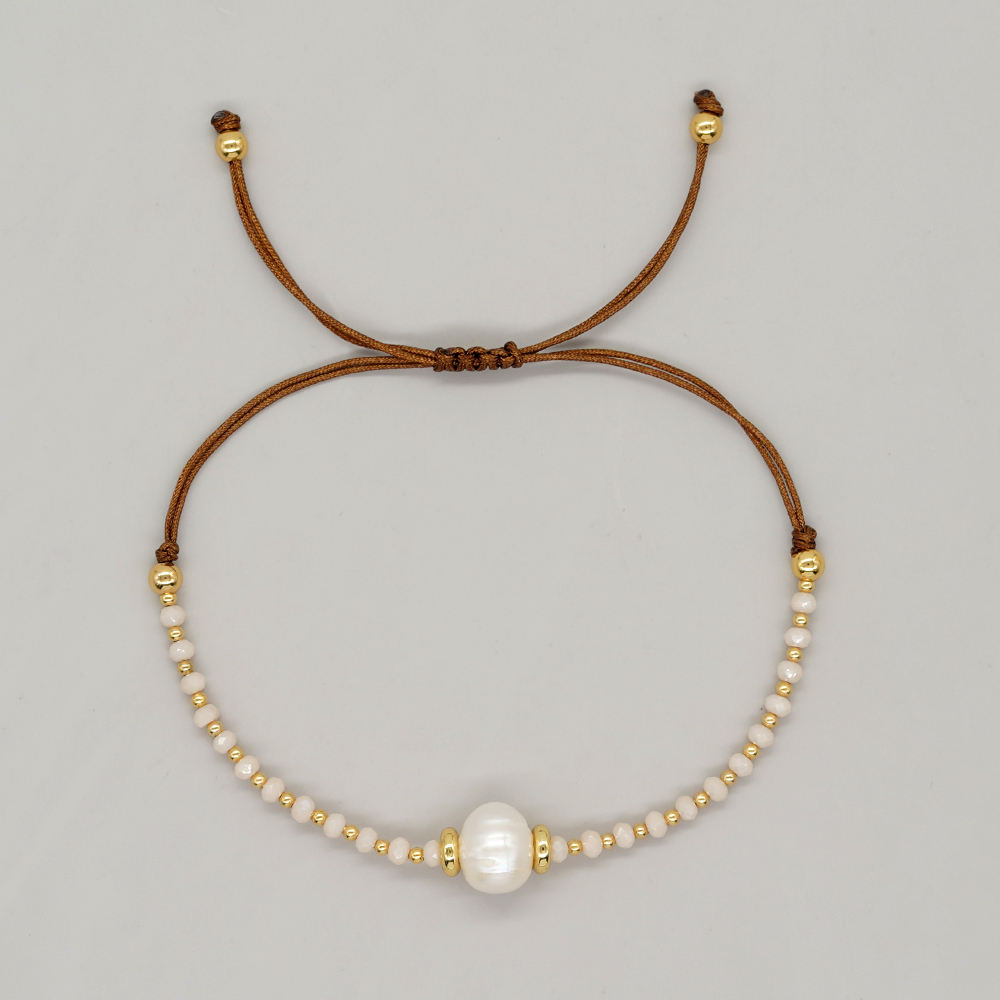 Casual Simple Style Round Artificial Crystal Freshwater Pearl Beaded Drawstring Braid Bracelets display picture 8