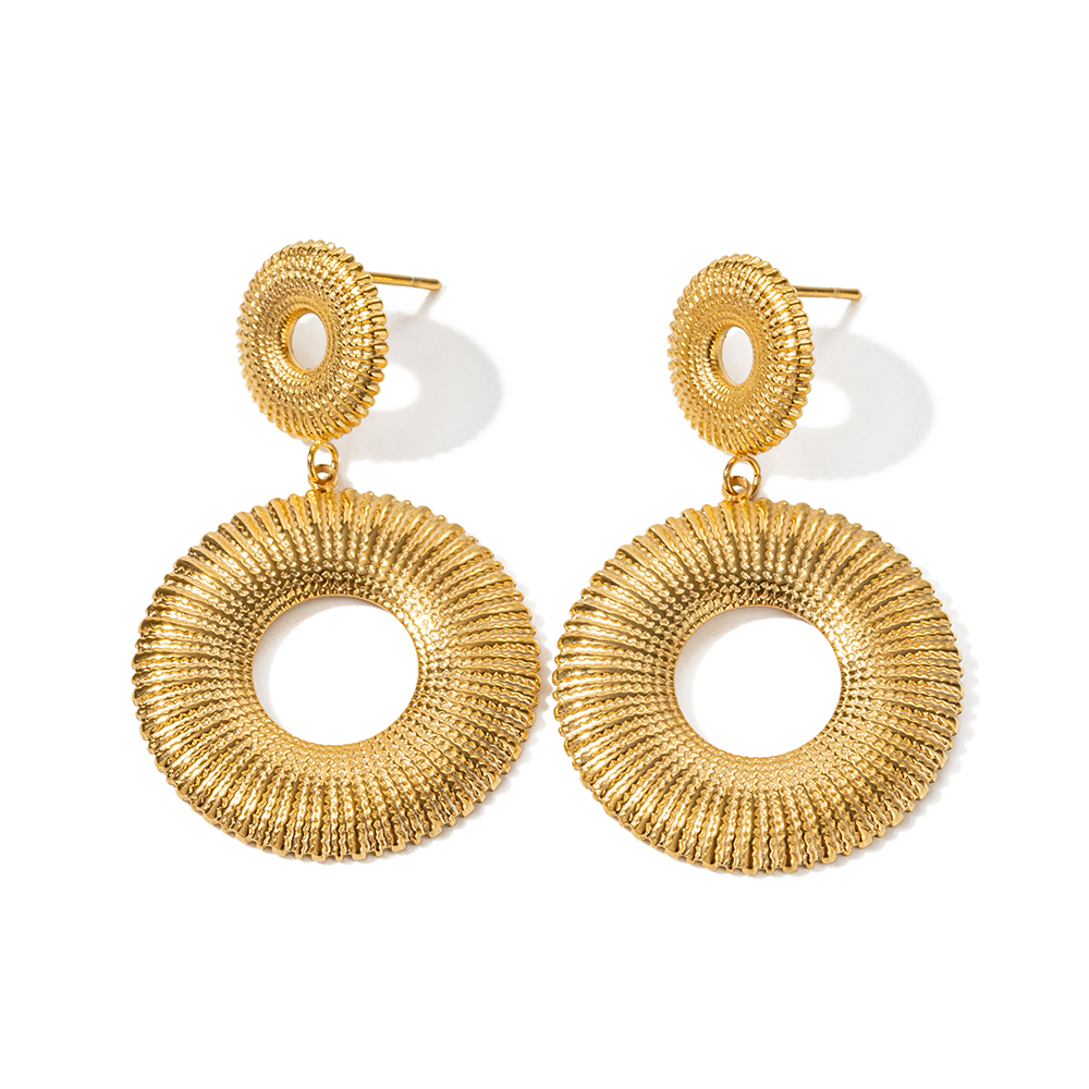 1 Pair Modern Style Round Plating Stainless Steel 18k Gold Plated Drop Earrings display picture 1