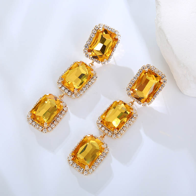 1 Pair Elegant Luxurious Square Plating Inlay Rhinestone Rhinestones Gold Plated Drop Earrings display picture 13