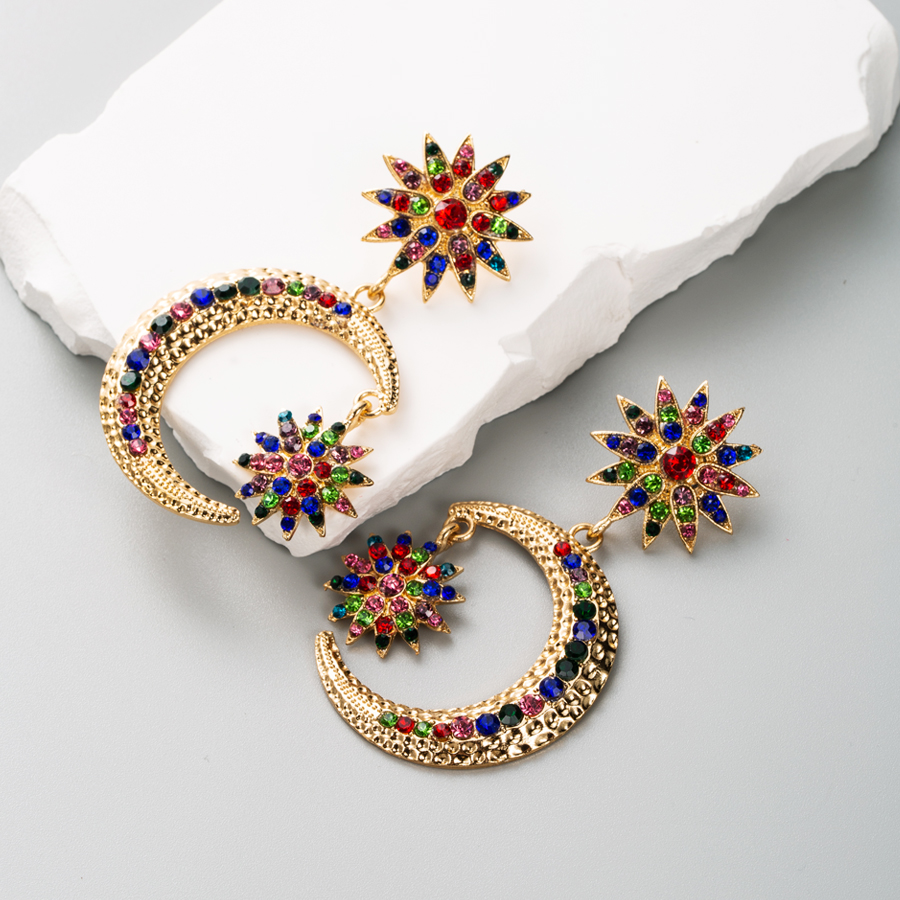 1 Pair Elegant Luxurious Star Moon Plating Inlay Alloy Rhinestones Gold Plated Drop Earrings display picture 3