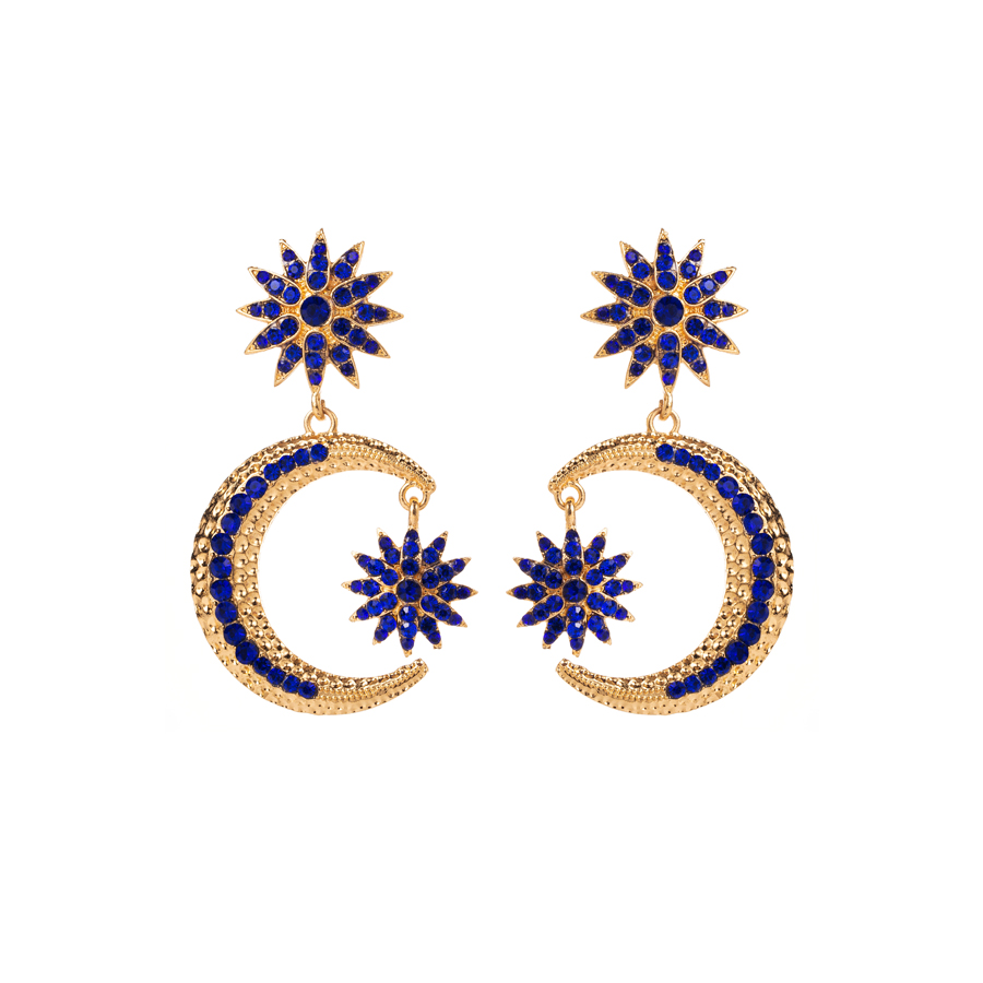 1 Pair Elegant Luxurious Star Moon Plating Inlay Alloy Rhinestones Gold Plated Drop Earrings display picture 6
