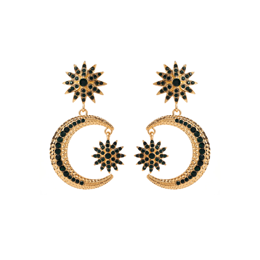 1 Pair Elegant Luxurious Star Moon Plating Inlay Alloy Rhinestones Gold Plated Drop Earrings display picture 9