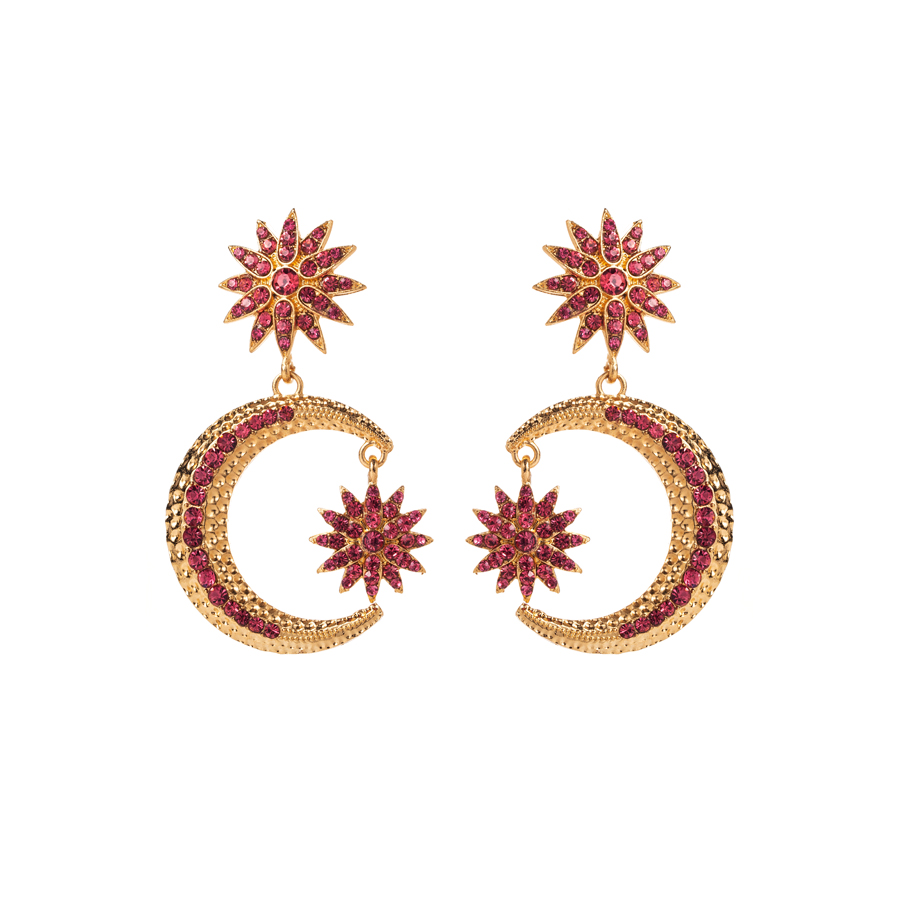 1 Pair Elegant Luxurious Star Moon Plating Inlay Alloy Rhinestones Gold Plated Drop Earrings display picture 8