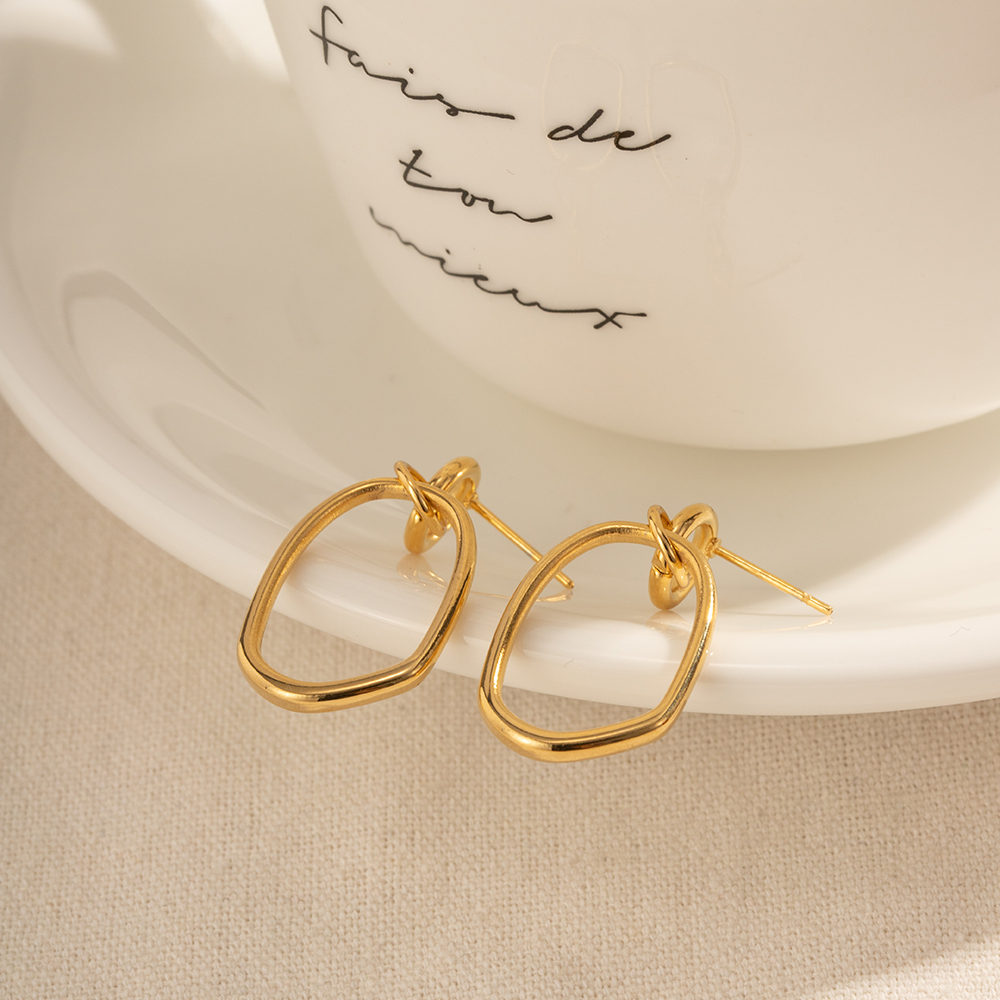 1 Pair Ig Style Simple Style Round Plating Hollow Out Stainless Steel 18k Gold Plated Drop Earrings display picture 3