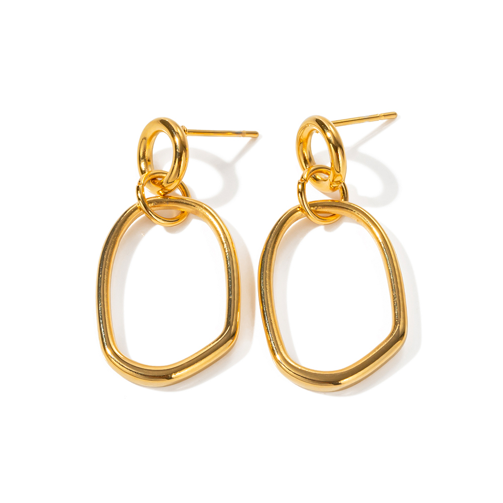 1 Pair Ig Style Simple Style Round Plating Hollow Out Stainless Steel 18k Gold Plated Drop Earrings display picture 1