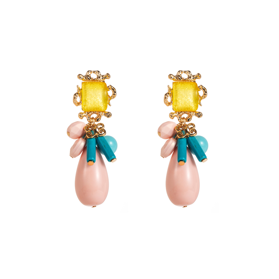 1 Pair Elegant Water Droplets Plating Alloy Resin Gold Plated Drop Earrings display picture 10