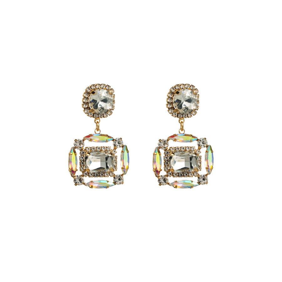 1 Pair Elegant Luxurious Square Plating Inlay Alloy Rhinestones Gold Plated Drop Earrings display picture 5