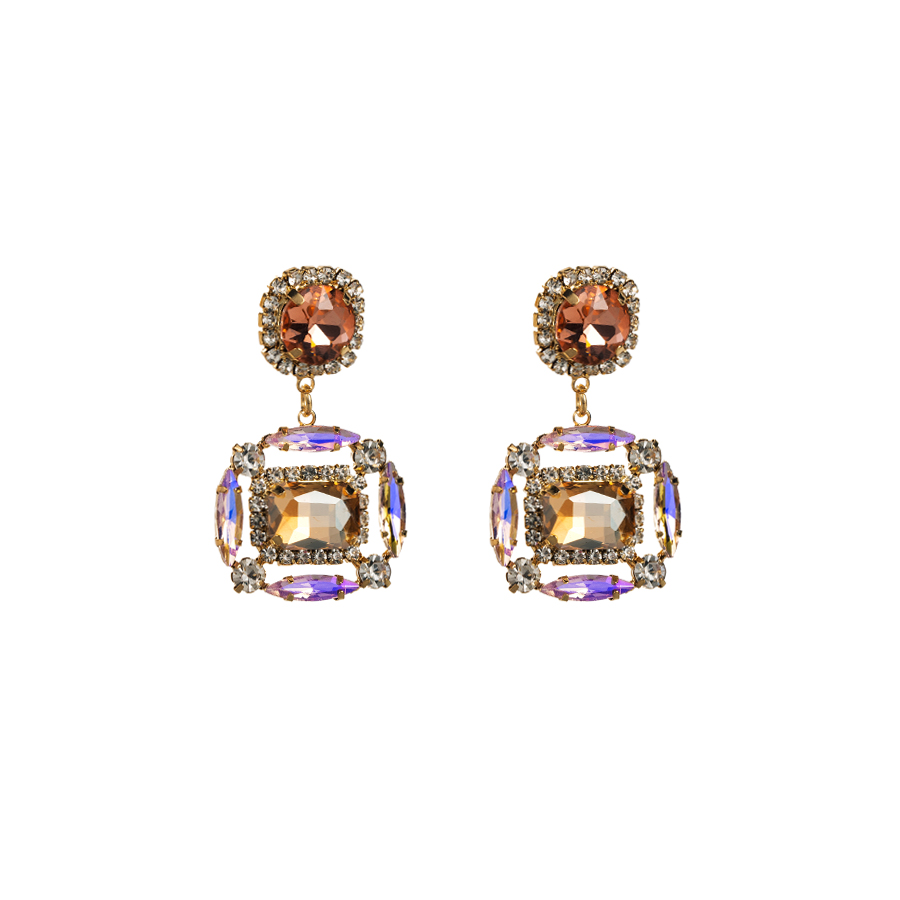 1 Pair Elegant Luxurious Square Plating Inlay Alloy Rhinestones Gold Plated Drop Earrings display picture 7