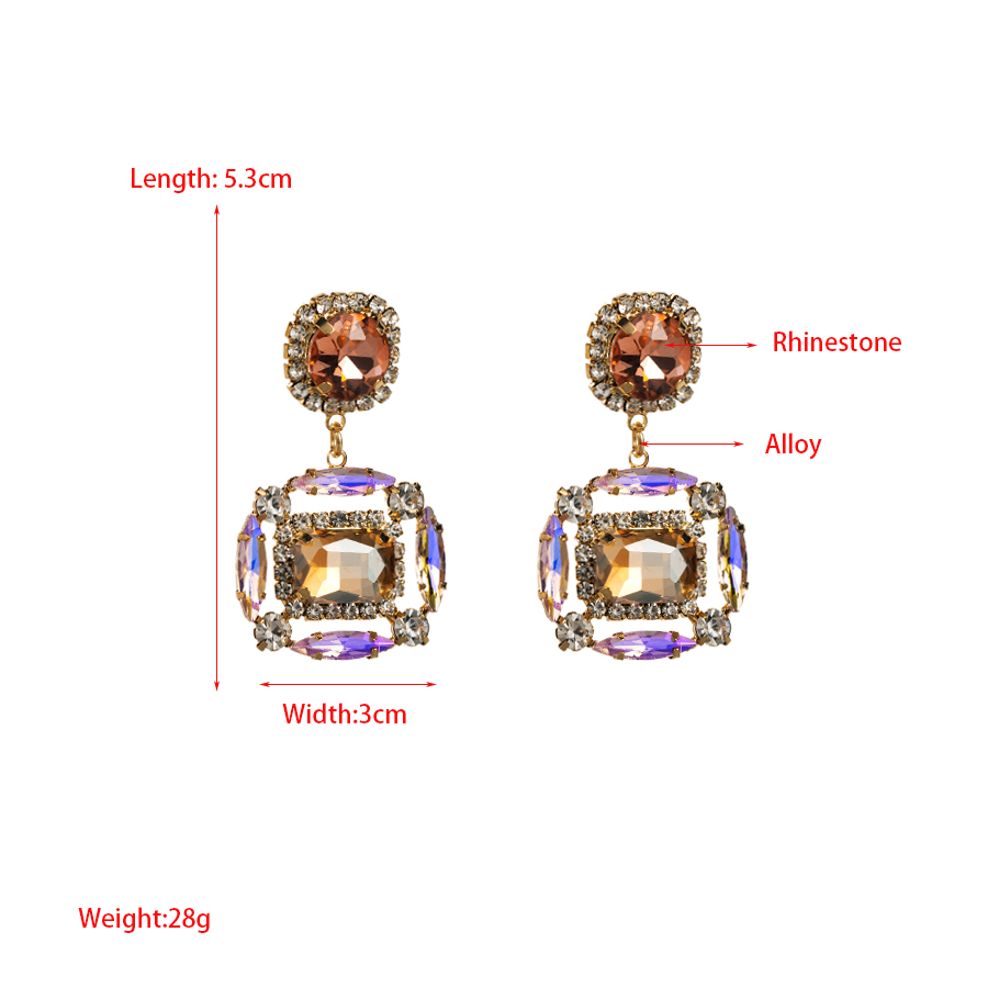 1 Par Elegante Lujoso Cuadrado Enchapado Embutido Aleación Diamantes De Imitación Chapado En Oro Pendientes De Gota display picture 1
