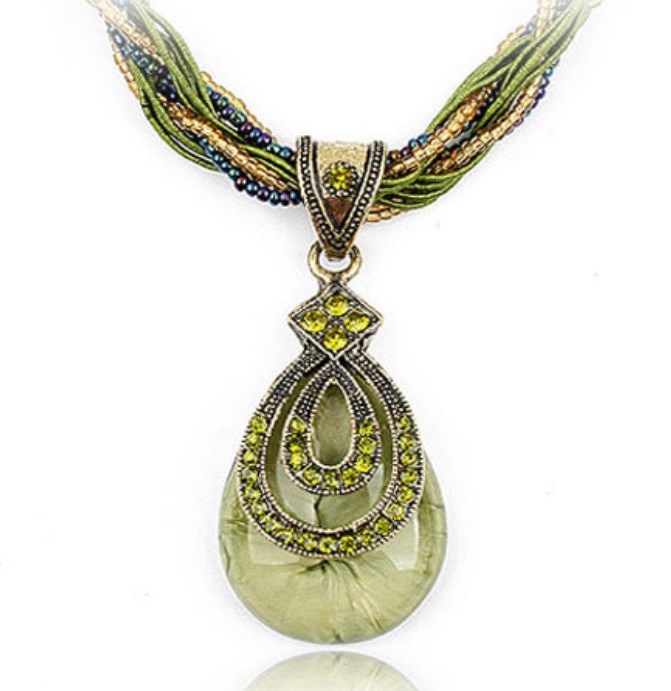 Ethnic Style Bohemian Water Droplets Alloy Inlay Zircon Women's Pendant Necklace display picture 1