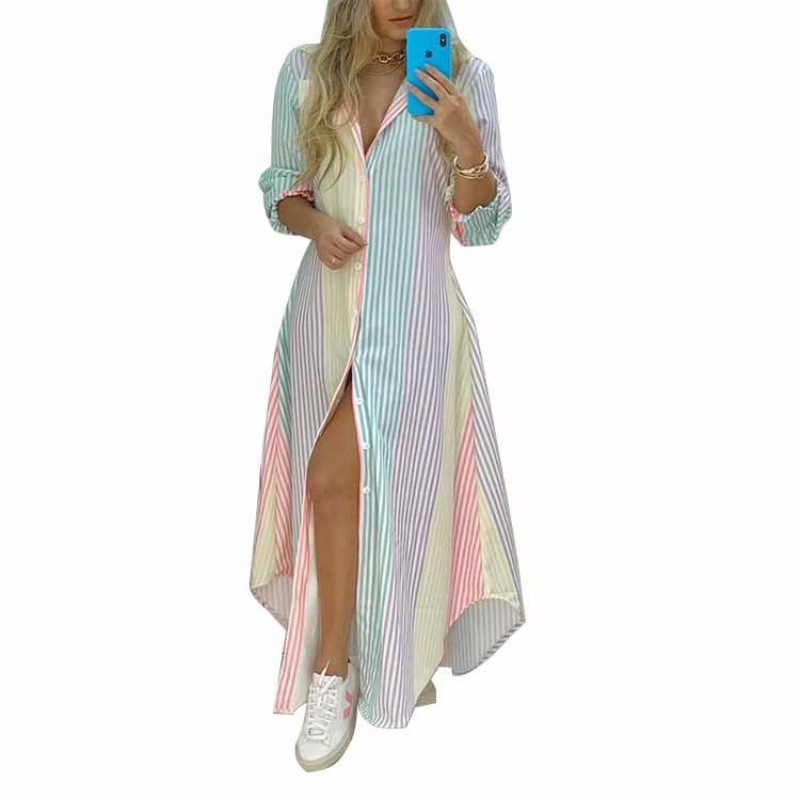 Women's Shirt Dress Elegant Classic Style Shirt Collar Slit 3/4 Length Sleeve Printing Geometric Letter Maxi Long Dress Casual Outdoor Daily display picture 2