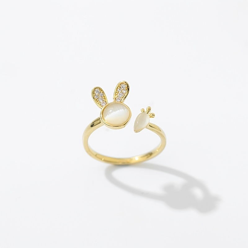 Cute Rabbit Copper Gold Plated Opal Rings In Bulk display picture 2