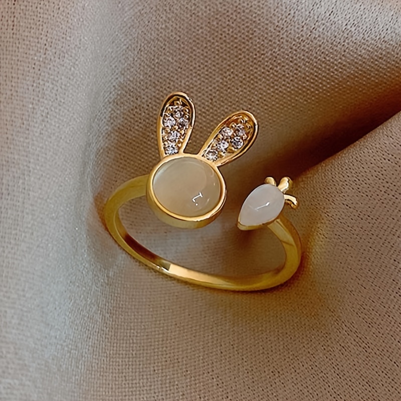 Cute Rabbit Copper Gold Plated Opal Rings In Bulk display picture 6