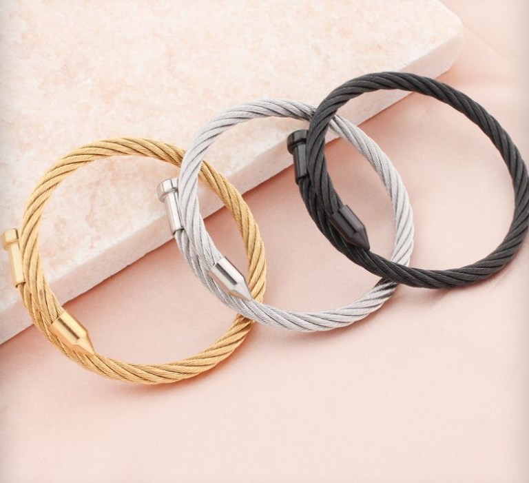 Punk Solid Color Stainless Steel Plating Bangle display picture 3