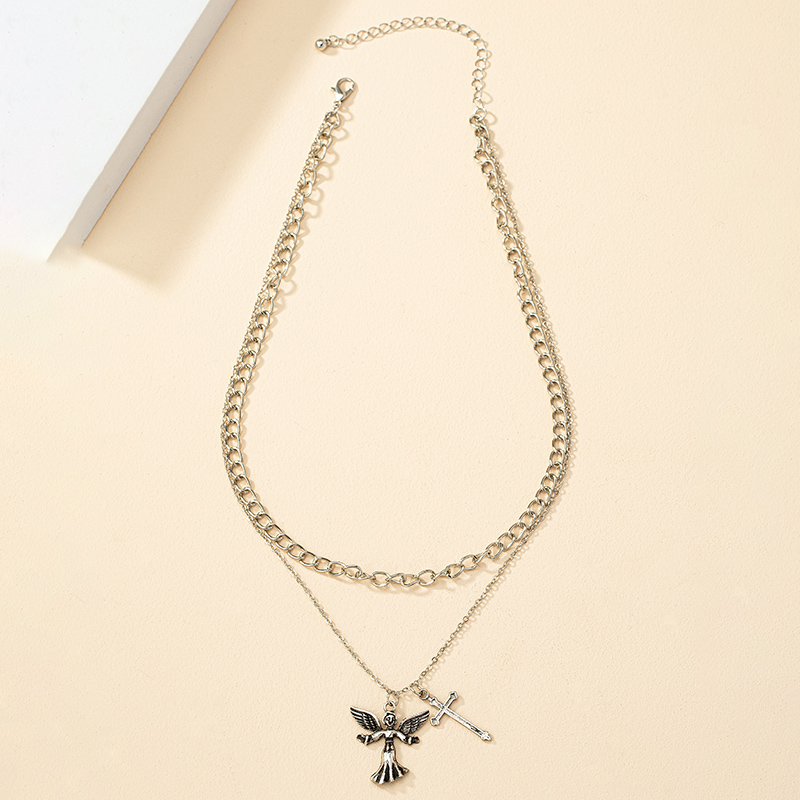 Retro Cool Style Cross Angel Alloy Women's Layered Necklaces display picture 1