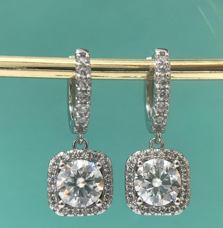 Basic Lady Classic Style Geometric Sterling Silver Moissanite High Carbon Diamond Drop Earrings In Bulk display picture 2