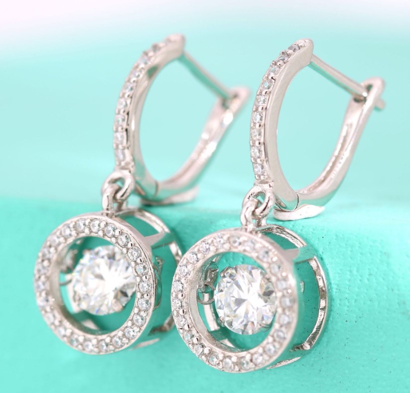Lady Shiny Geometric Sterling Silver Moissanite Drop Earrings In Bulk display picture 2