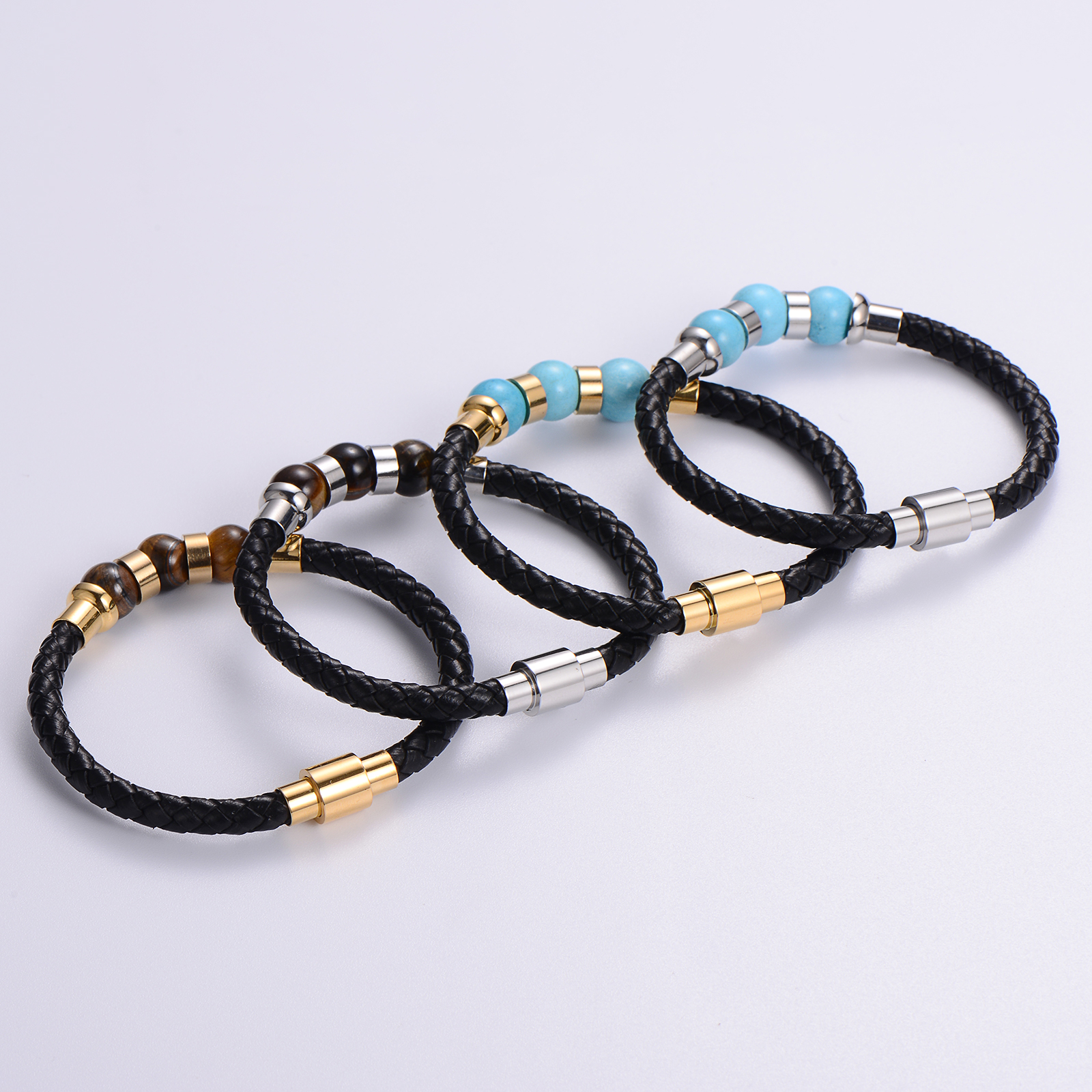 Casual Multicolor Stainless Steel Pu Leather Natural Stone 18K Gold Plated No Inlaid Wristband Bracelets In Bulk display picture 5