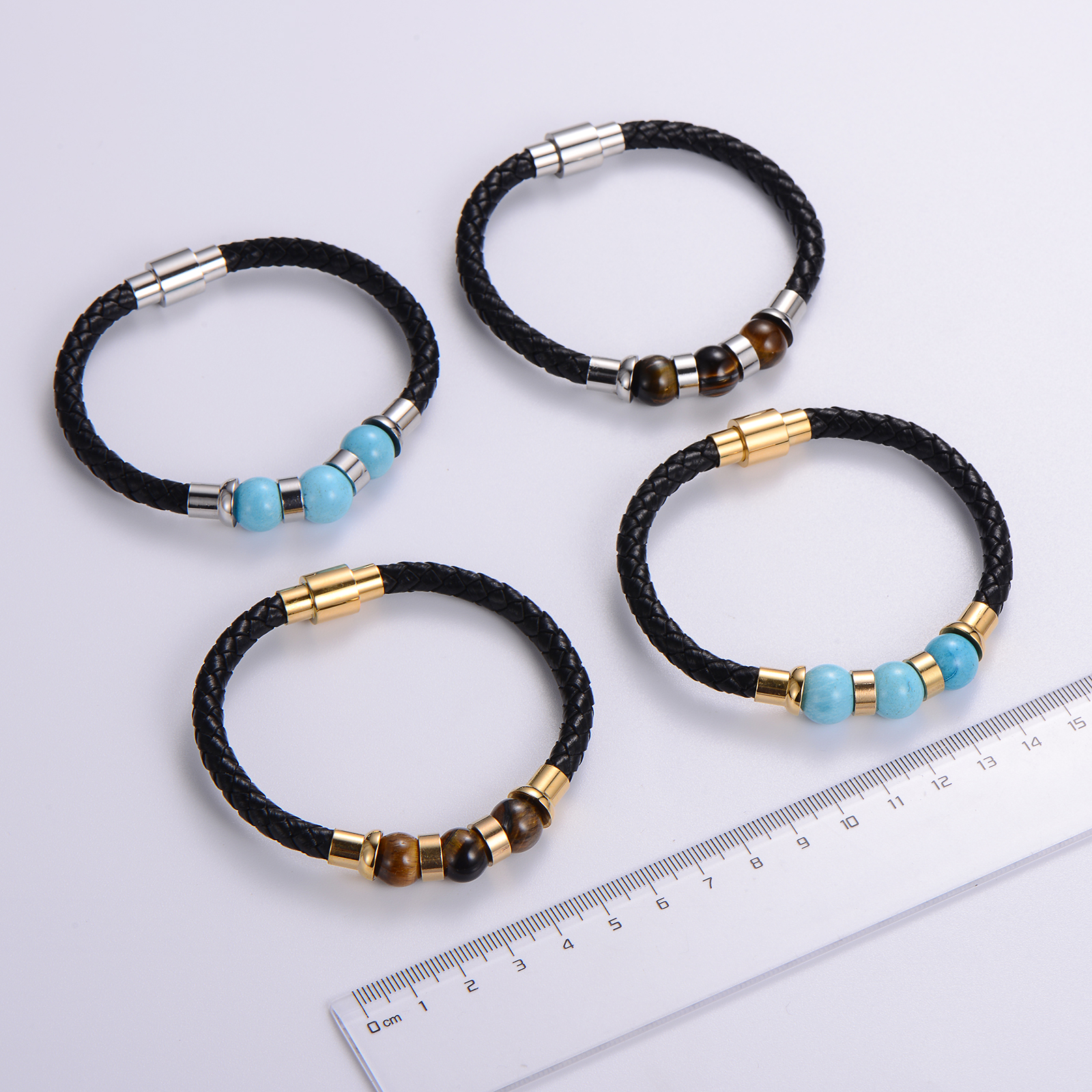 Casual Multicolor Stainless Steel Pu Leather Natural Stone 18K Gold Plated No Inlaid Wristband Bracelets In Bulk display picture 8