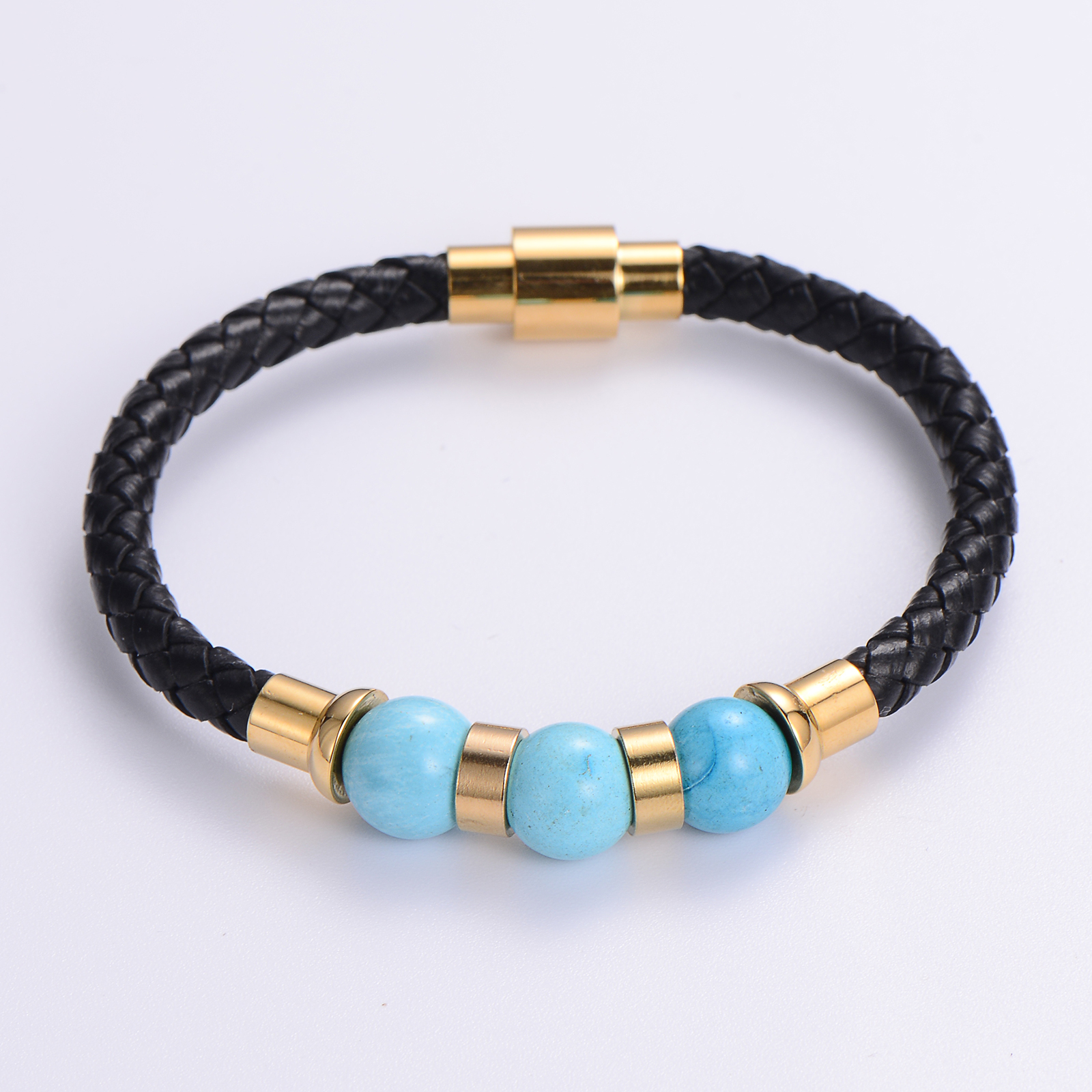 Casual Multicolor Stainless Steel Pu Leather Natural Stone 18K Gold Plated No Inlaid Wristband Bracelets In Bulk display picture 1