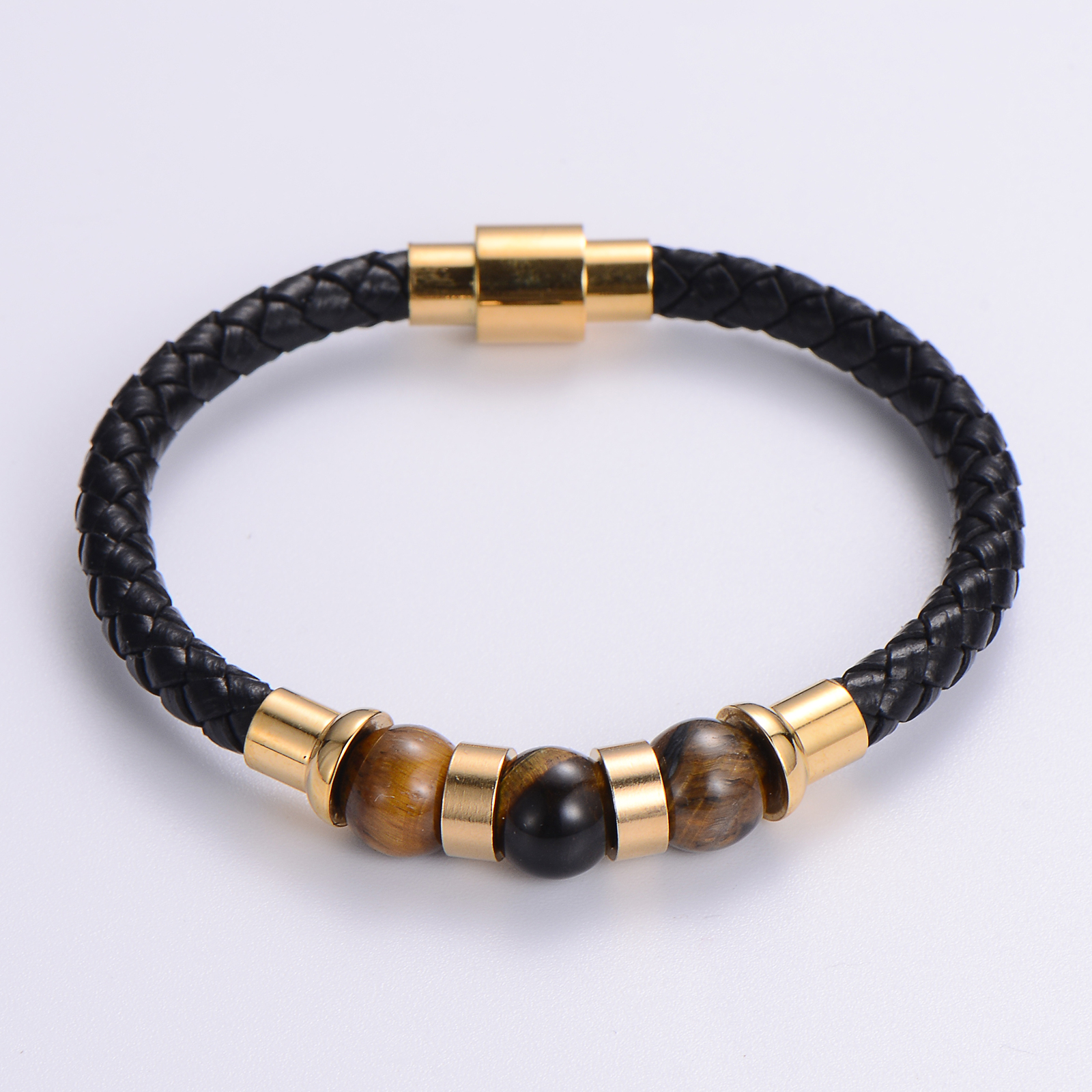 Casual Multicolor Stainless Steel Pu Leather Natural Stone 18K Gold Plated No Inlaid Wristband Bracelets In Bulk display picture 4