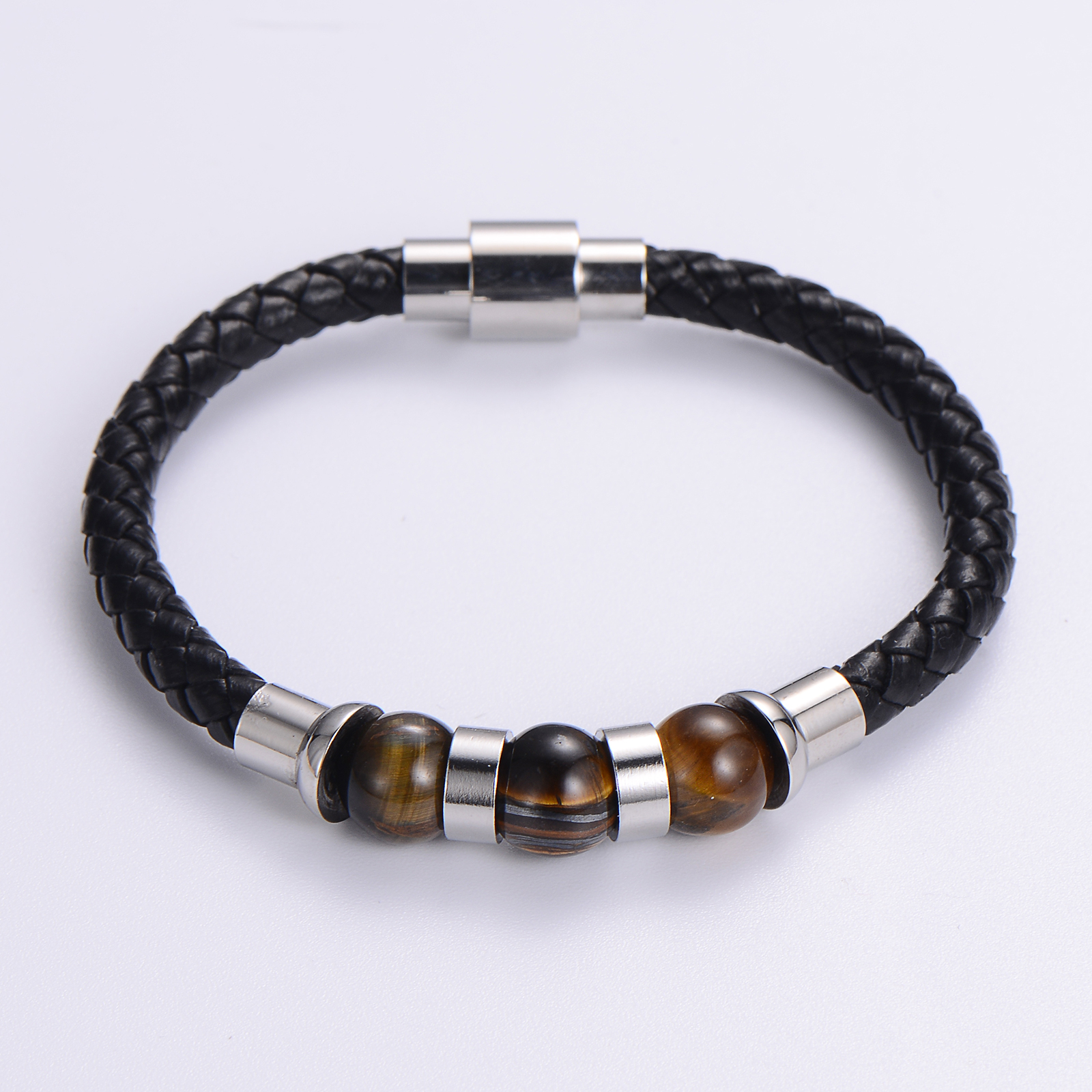 Casual Multicolor Stainless Steel Pu Leather Natural Stone 18K Gold Plated No Inlaid Wristband Bracelets In Bulk display picture 3