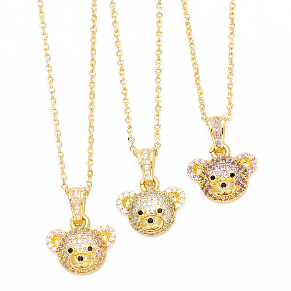 Cute Shiny Little Bear Stainless Steel Copper Plating Inlay Zircon 18k Gold Plated Pendant Necklace display picture 2