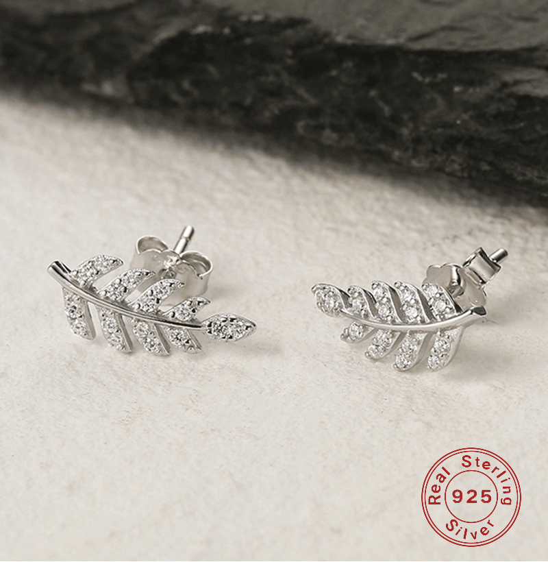 1 Pair Elegant Luxurious Queen Leaf Leaves Plating Inlay Sterling Silver Zircon White Gold Plated Ear Studs display picture 1