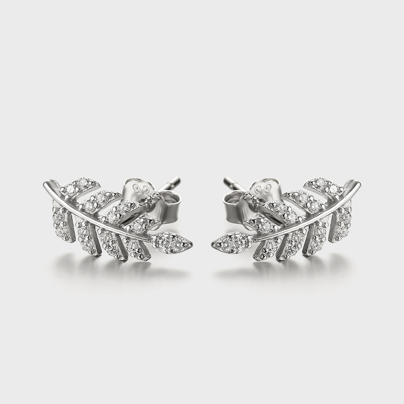 1 Pair Elegant Luxurious Queen Leaf Leaves Plating Inlay Sterling Silver Zircon White Gold Plated Ear Studs display picture 2