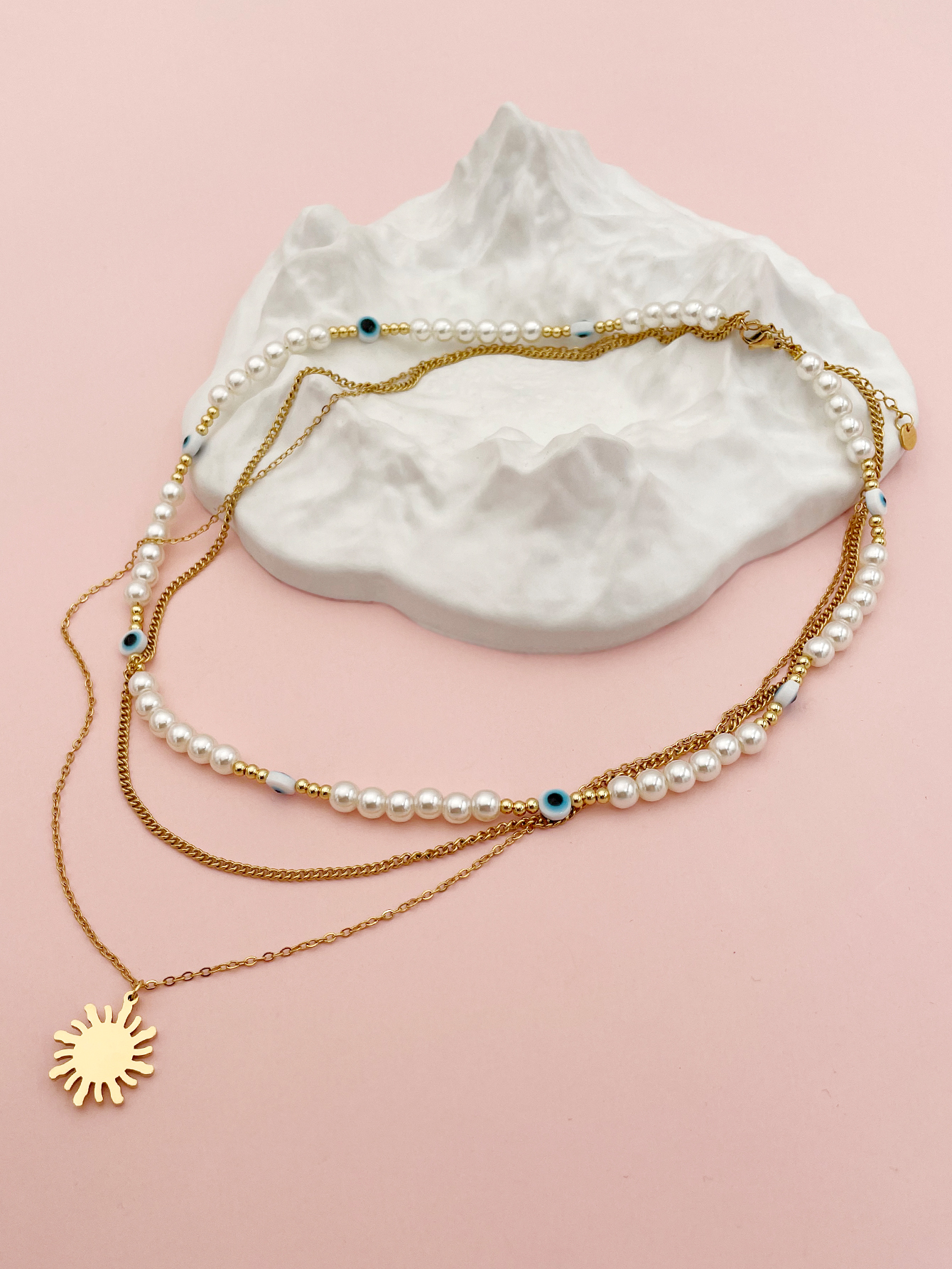 Edelstahl 304 Vergoldet Barocker Stil Überzug Sonne Auge Perle Perlen Halskette Mit Anhänger display picture 2