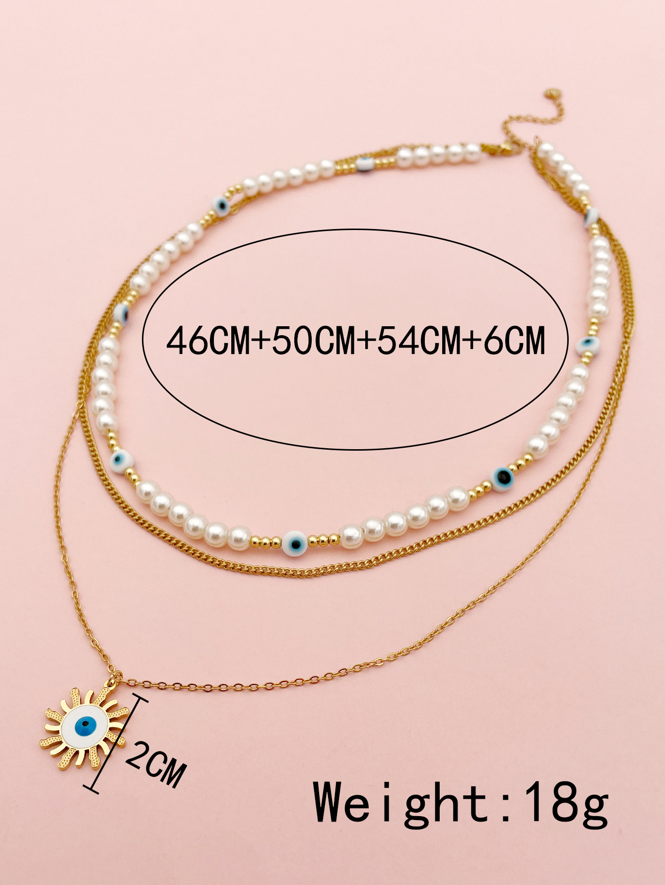 304 Stainless Steel Gold Plated Baroque Style Plating Sun Eye Pearl Beads Pendant Necklace display picture 3