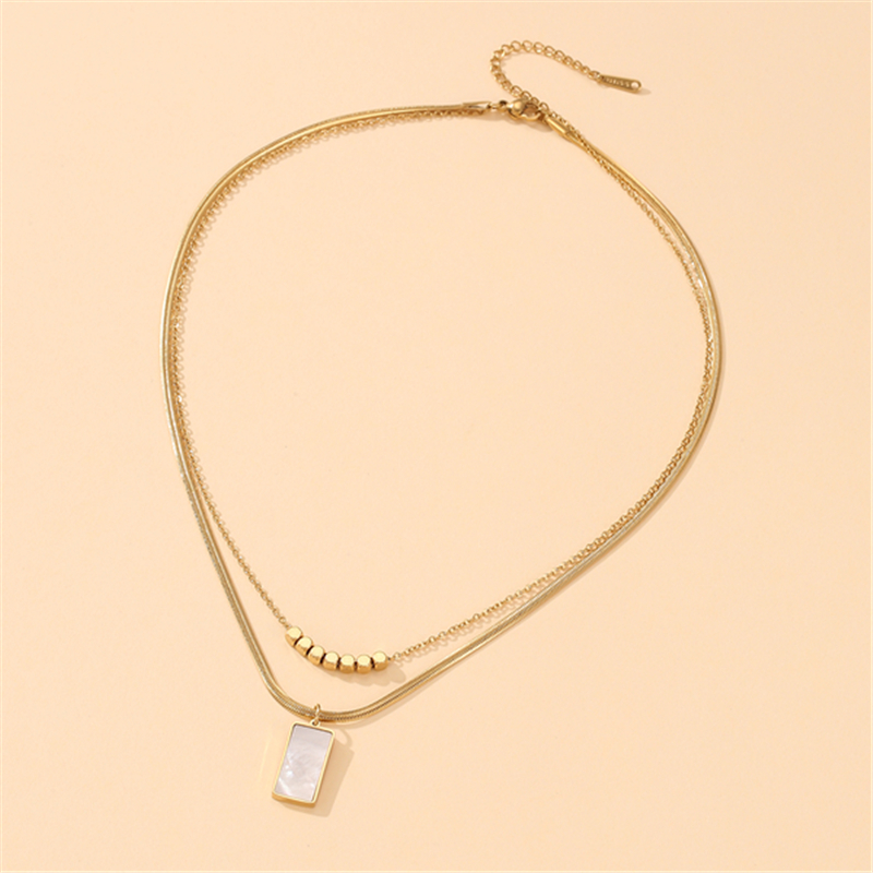 Simple Style Rectangle Titanium Steel Copper Plating Inlay Shell 18k Gold Plated Layered Necklaces display picture 4