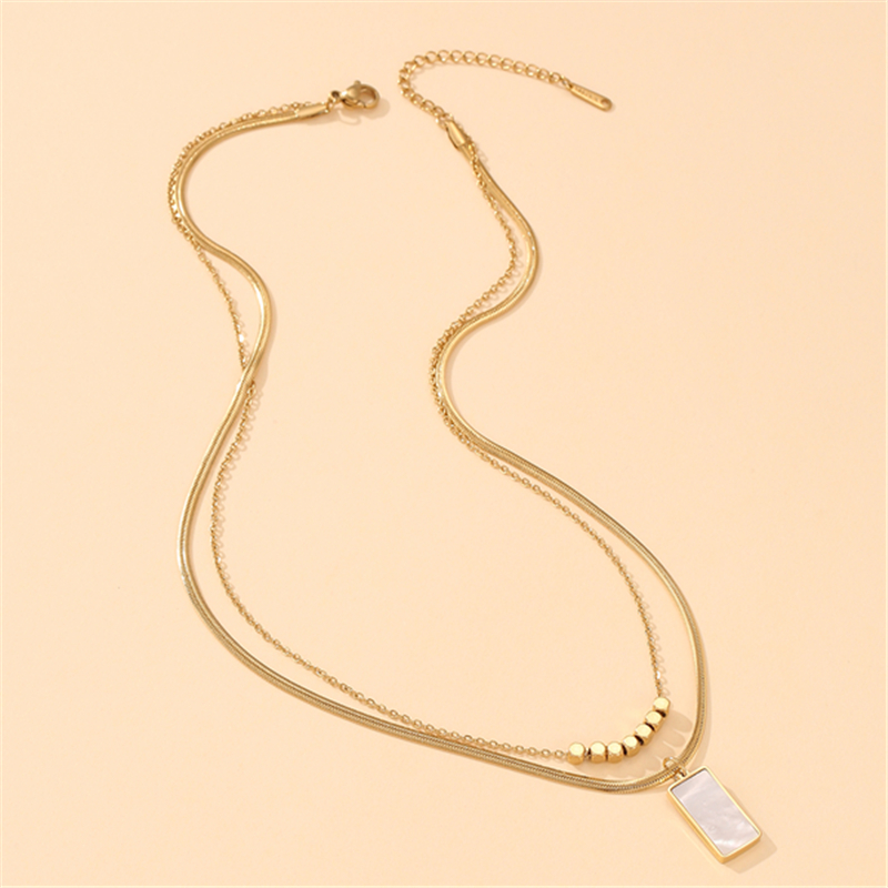 Simple Style Rectangle Titanium Steel Copper Plating Inlay Shell 18k Gold Plated Layered Necklaces display picture 5