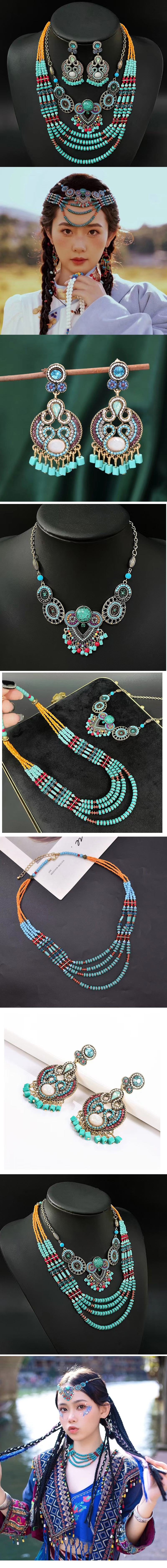 Retro Ethnic Style Geometric Alloy Seed Bead Inlay Glass Women's Earrings Necklace display picture 1