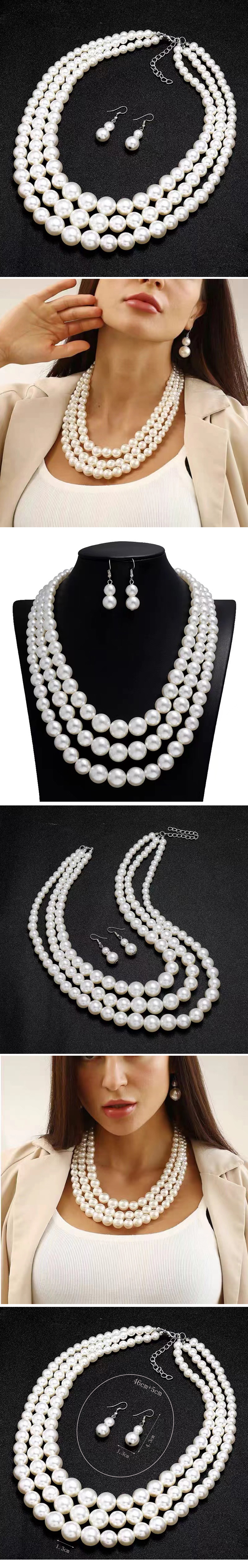 Elegante Color Sólido Perla De Imitación Aleación Mujeres Aretes Collar display picture 1