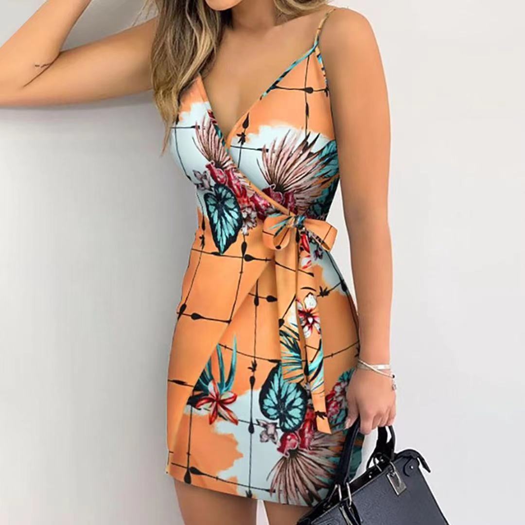 Women's Strap Dress Elegant Sexy V Neck Printing Hollow Out Sleeveless Leaves Flower Above Knee Casual Outdoor Daily display picture 3