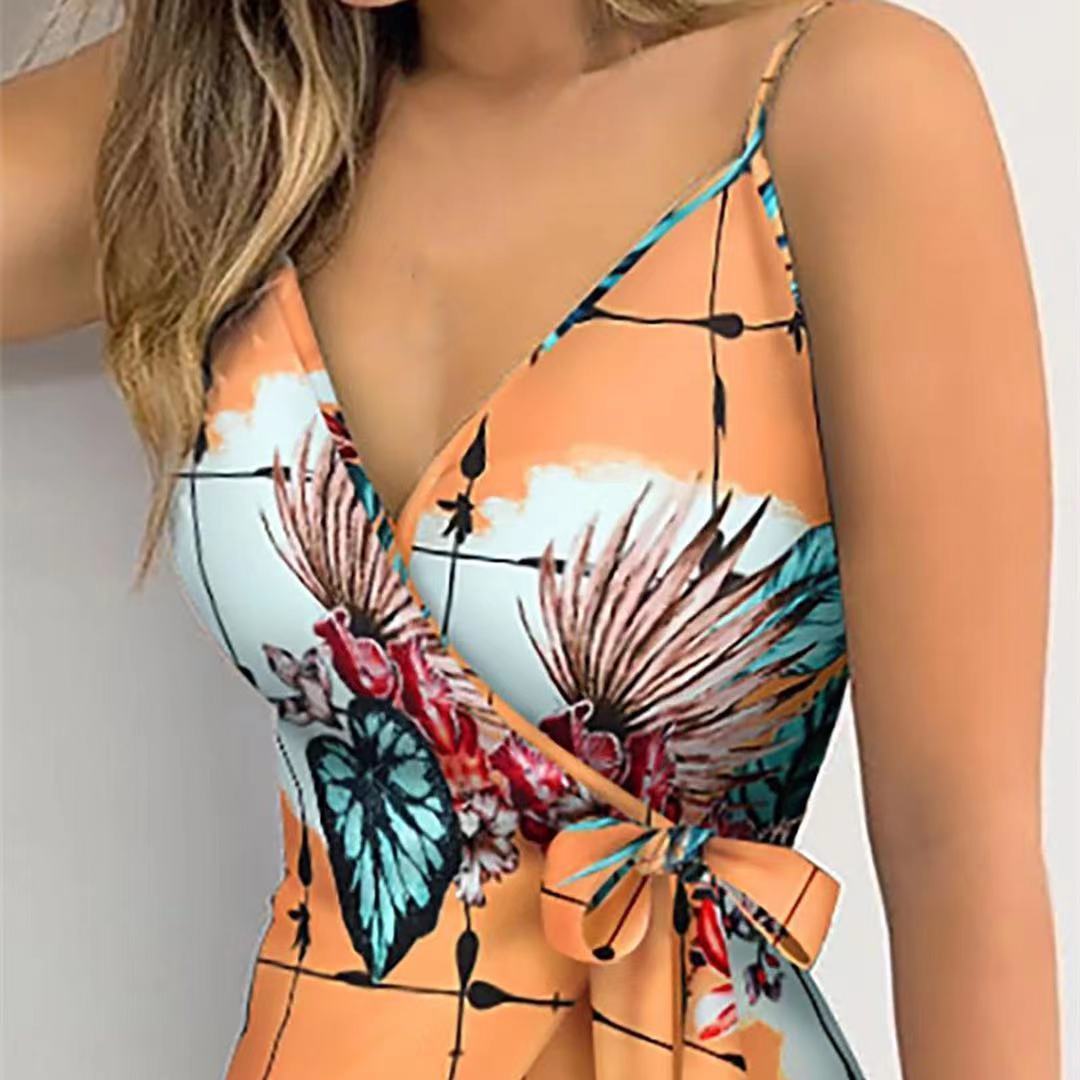 Women's Strap Dress Elegant Sexy V Neck Printing Hollow Out Sleeveless Leaves Flower Above Knee Casual Outdoor Daily display picture 5